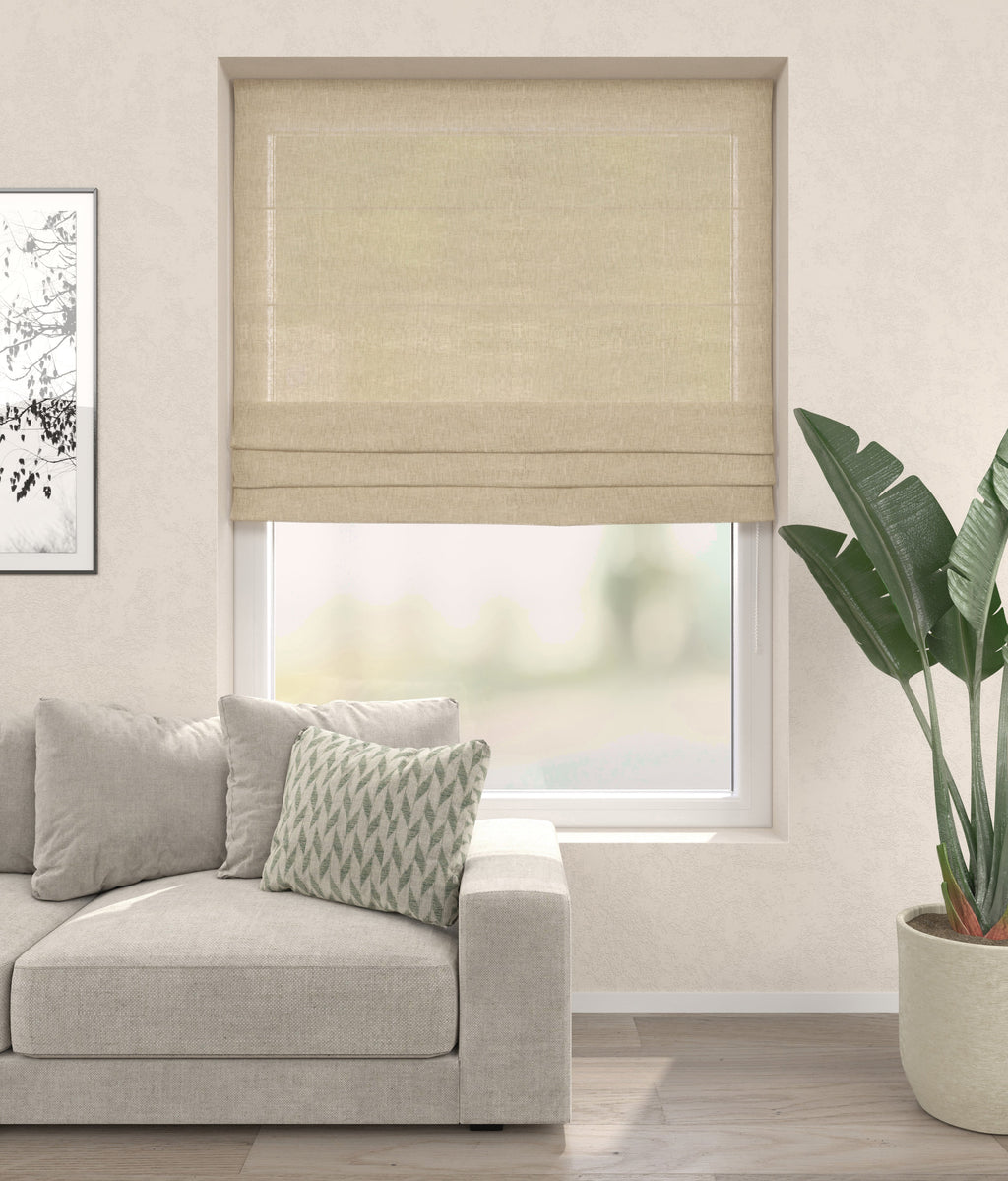 Leinenoptik Faltrollo Hellbeige