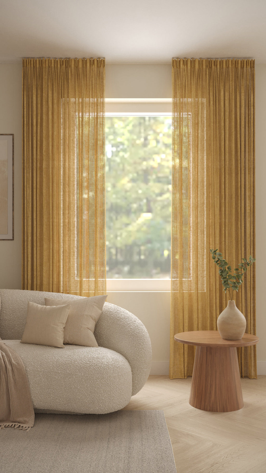 Leinenoptik halbtransparent Ocker