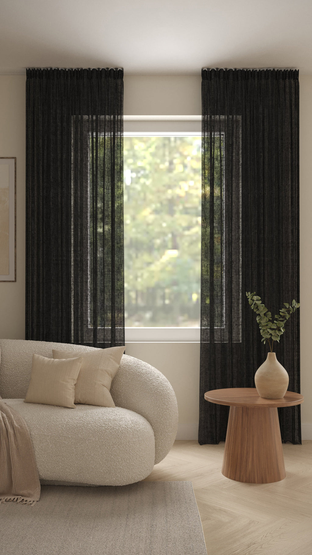 Leinenoptik halbtransparent Schwarz